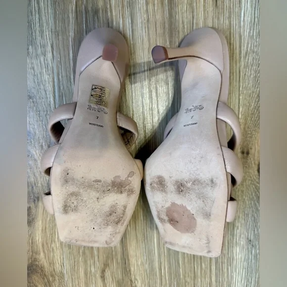 Coach Blush Nude Leather Knotted Mule Heels Square Toe Size 7 - Picture 4 of 9